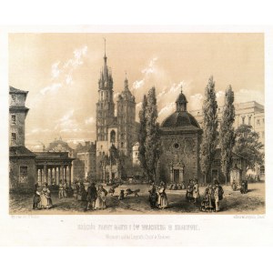 KRAKOW. St. Adalbert-Kirche, im Hintergrund die St. Marien-Kirche; nach der Natur gezeichnet und beschriftet von H. Walter, ...