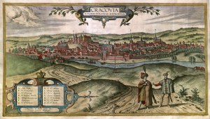 KRAKÓW. Panorama miasta od południa; pochodzi z: Civitates Orbis Terrarum, oprac. …