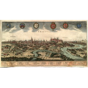 KRAKÓW. Panorama miasta; ryt. M. Merian, widok zamieszczony w: J.L. Gottfried, Neuwe …