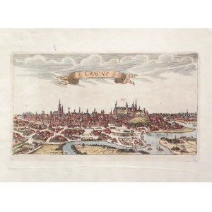 KRAKOV. Panorama města; anonym, kolem 1700; měděná barva, filigrán, st. bdb., na ...
