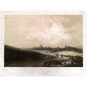 KRAKÓW. Panorama miasta widziana z Kopca Kościuszki; rys. i lit. B. Lauvergne, druk. …