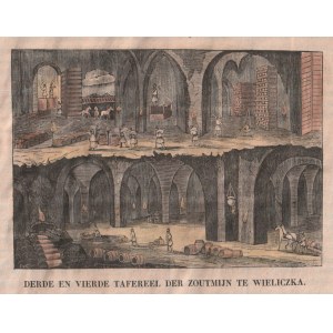 WIELICZKA. Przekrojowy widok kopalni; sygn. PvC, wyd. holenderskie, ok. 1850; drzew. …