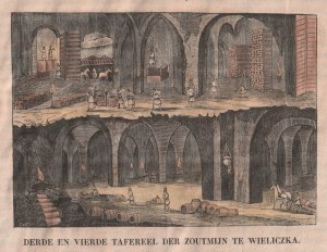 WIELICZKA. Przekrojowy widok kopalni; sygn. PvC, wyd. holenderskie, ok. 1850; drzew. …