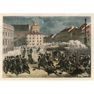 VARŠAVA. Zámecké náměstí - masakr 8. dubna 1861 před lednovým povstáním; ref. ...