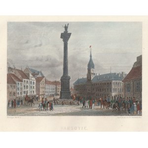 WARSAW. Castle Square with the column of Sigismund III Vasa; drawing and eng. A. Rouargue, print. ...
