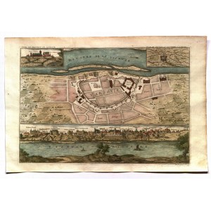 WARSAW, LOWICZ. Plan of Warsaw, below a frame with a panorama of Warsaw from the Vistula side; ...