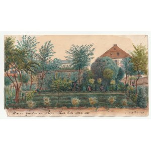 NYSA. Zahrada u Isenburgova domu; dole ručně psané datum: 19. července 1879; převzato ze skicáře ...
