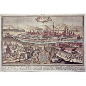 NYSA. Panorama of the city, in the foreground the city coat of arms under the mitre, further the military camp; ...