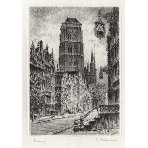 GDAŃSK. basilica of St. Mary's seen from Piwna Street; ryt. P. Fuhrmann (signed in pencil ...