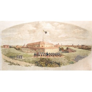 GDANSK. Pevnost Grodzisko (Gradowa Góra); v dálce panorama Gdaňska; kresba a ing. J. C. ...