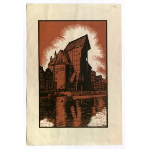 GDAŃSK. crane; signed in lower right corner: Böge, ca. 1910; color linocut, st. bdb., ...