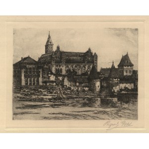 MALBORK. Widok zamku od str. Nogatu; ryt. R. Gehl (?), ok. 1920; w dole ołówkiem …