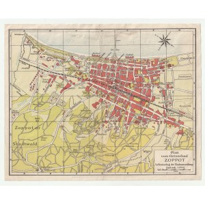 SOPOT. Plan of the city, 1 : 20,000; lit. and printed. A.W. Kafemann, Danzig, ca. 1890; lith. ...