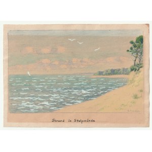 USTKA. Beach in Ustka; author's signature at bottom, unread, interwar period; watercolor, ...