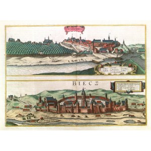 SANDIERZ, BIECZ. Panoramas of cities on a common sheet (reflected from one plate); comes ...
