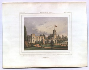 STRZELCE (pow. chodzieski). Widok na pałac; rys. Fr. Hartwig, lit. Th. Albert, pochodzi …