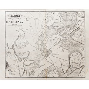OSTROŁĘKA. Velmi podrobná mapa nejbližšího okolí Ostrolenky v době válečného tažení ...