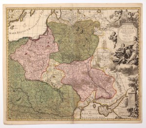 POLSKA (zwana w I RP KORONĄ), WIELKIE KSIĘSTWO LITEWSKIE. Mapa Polski i Litwy; oprac. …