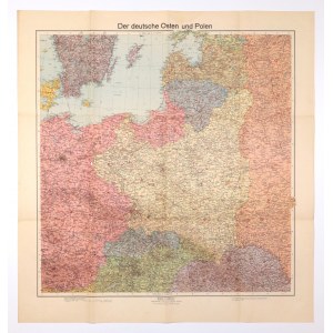 POĽSKO. Mapa Poľska po roku 1918; vyznačené hranice Ríše do roku 1918; vydal Velhagen ...