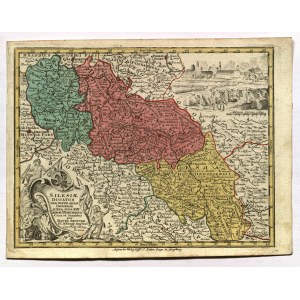 ŚLĄSK. Mapa Śląska; oprac. M. Seutter, wyd. T.C. Lotter, Augsburg, po 1742; w górnym …