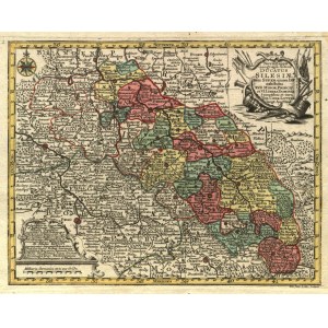 SLĄSK. Mapa Sliezska; ryt. T.C. Lotter, prevzaté z: Atlas Minor [...], ed. T.C. Lotter, ...