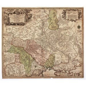 UKRAJINA. Mapa Ukrajiny; vydal M. Seutter po roku 1742; pod titulnou kartušou je text privilégia; ...