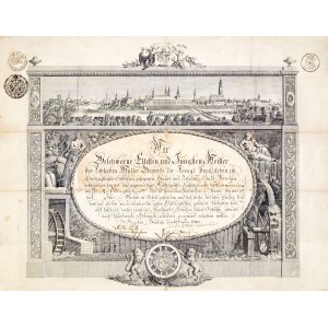 WROCŁAW. Dyplom czeladnika młynarskiego; ryt. F.G. Endler, datowany 13 VI 1799; …