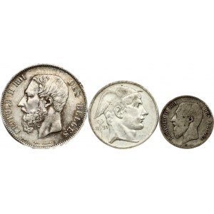 Belgium 1 - 50 Francs (1867-1951) Lot of 3 Coins