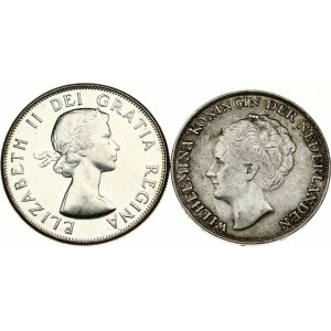Canada 50 Cents 1959 & Netherlands Antilles Curacao 1 Gulden 1944 D Lot of 2 Coins