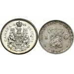 Canada 50 Cents 1959 & Netherlands Antilles Curacao 1 Gulden 1944 D Lot of 2 Coins