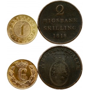 Denmark 2 Rigsbankskilling 1818 & 1 Skilling Rigsmont 1872 Lot of 2 Coins