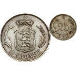 Denmark 25 Ore 1894 & 2 Kroner 1916 Lot of 2 Coins