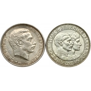 Denmark 2 Kroner 1923 Silver Wedding & 2 Kroner 1930 King's 60 Years of Lot of 2 Coins