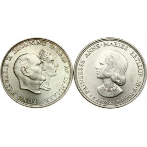 Denmark 5 Kroner 1960 Silver Wedding & 5 Kroner 1964 Wedding of Anne-Marie Lot of 2 Coins