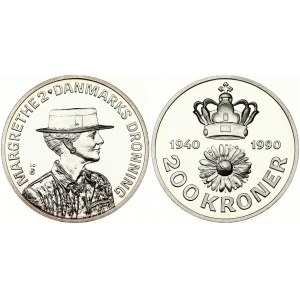 Denmark 200 Kroner 1990 Queen's 50th Anniversary