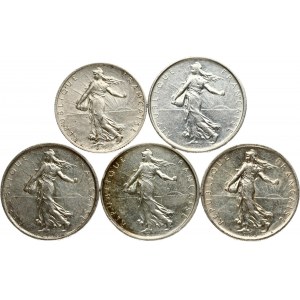 France 2 & 5 Francs (1919-1963) Lot of 5 Coins