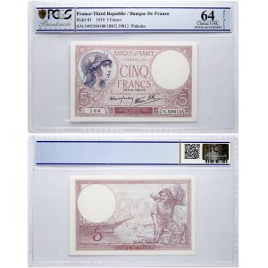 France 5 Francs 1939 Banknote PCGS 64 Choice UNC