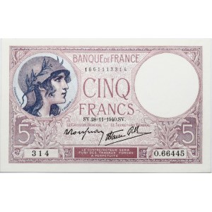 France 5 Francs 1940 Banknote