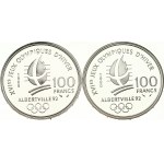 France 100 Francs 1989 Alpine Skiing & 1990 Speed Skating Lot of 2 Coins