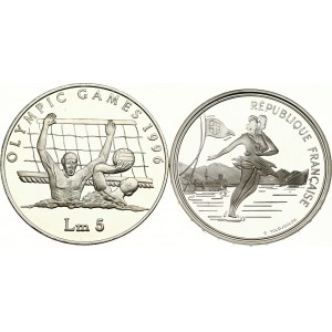 France 100 Francs 1989 Ice Skating & Malta 5 Liri 1989 Olympics Lot of 2 Coins