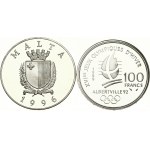 France 100 Francs 1989 Ice Skating & Malta 5 Liri 1989 Olympics Lot of 2 Coins