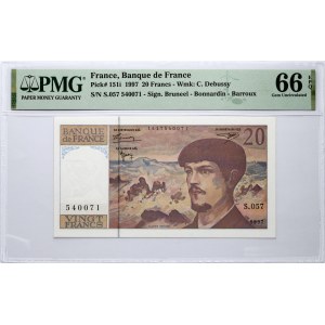 France 20 Francs 1997 Claude Debussy Banknote PMG 66 Gem Uncirculated EPQ