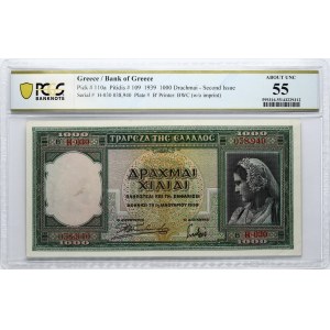 Greece 1 000 Drachmai 1939 Banknote PCGS 55 ABOUT UNC