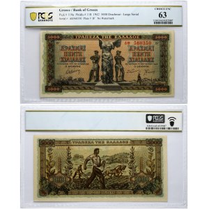 Greece 5 000 Drachmai 1942 Nike of Samothrace Banknote PCGS 63 CHOICE UNC