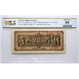 Greece 200 000 000 Drachmai 1944 Banknote PCGS 55 ABOUT UNC