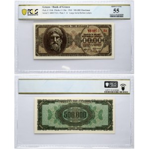 Greece 500 000 Drachmai 1944 Zeus Banknote PCGS 55 ABOUT UNC