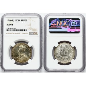 India - British 1 Rupee 1919(B) NGC MS 63