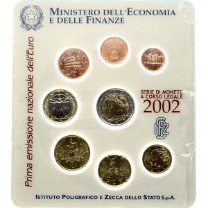 Italy 1 Euro Cent - 2 Euro 2002 SET Lot of 8 Coins
