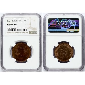 Palestine 2 Mils 1927 NGC MS 64 BN