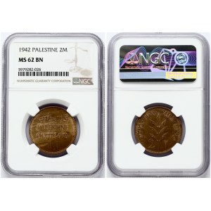 Palestine 2 Mils 1942 NGC MS 62 BN